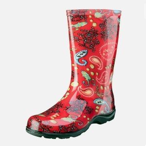 Sloggers Red Paisley Pull On Waterproof Non Slip USA Made Rain Garden Boots new